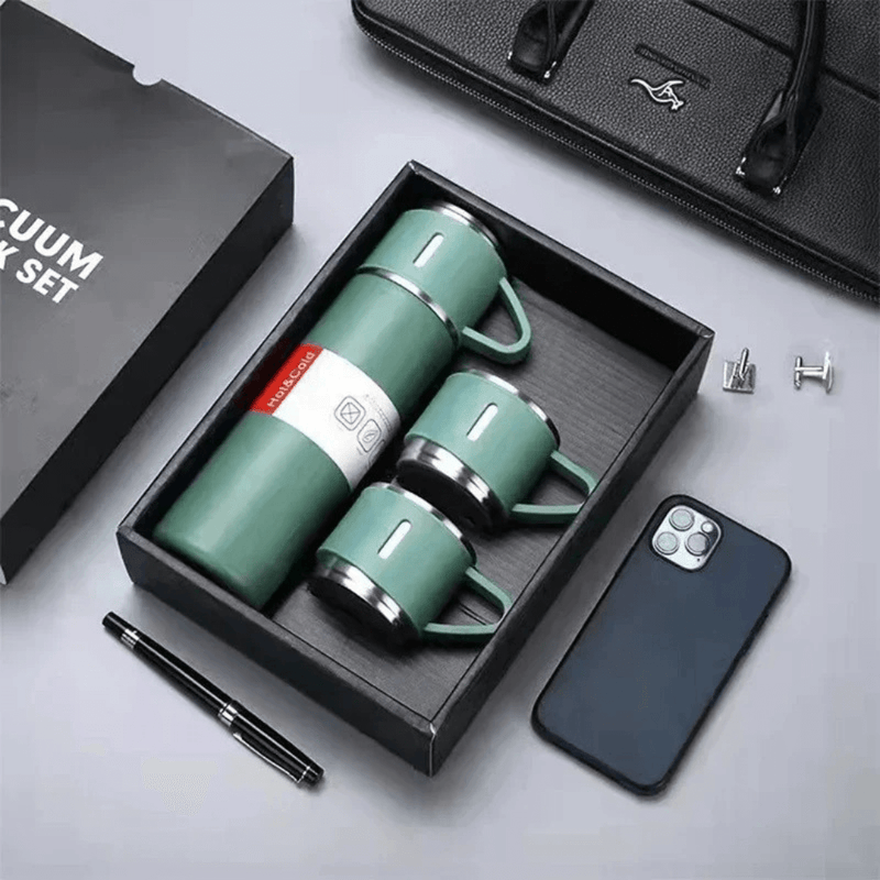 Kit Garrafa Térmica Vacuum Flask 3 Xícaras