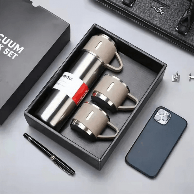 Kit Garrafa Térmica Vacuum Flask 3 Xícaras