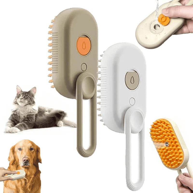 Escova 3 em 1 para Pets: Vapor, Massagem e Remoção de Pelos