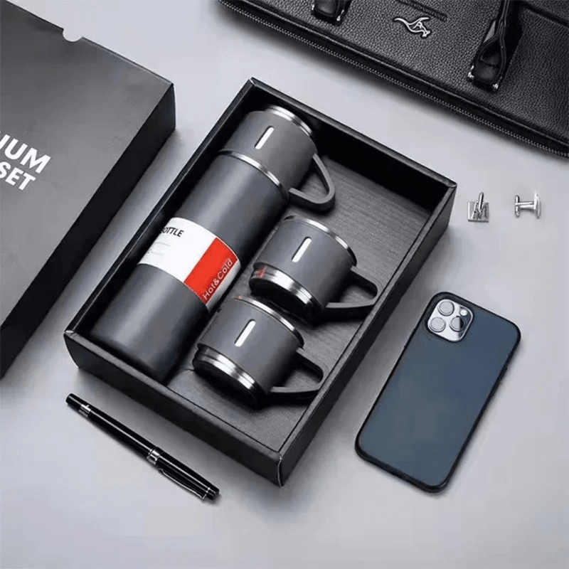 Kit Garrafa Térmica Vacuum Flask 3 Xícaras