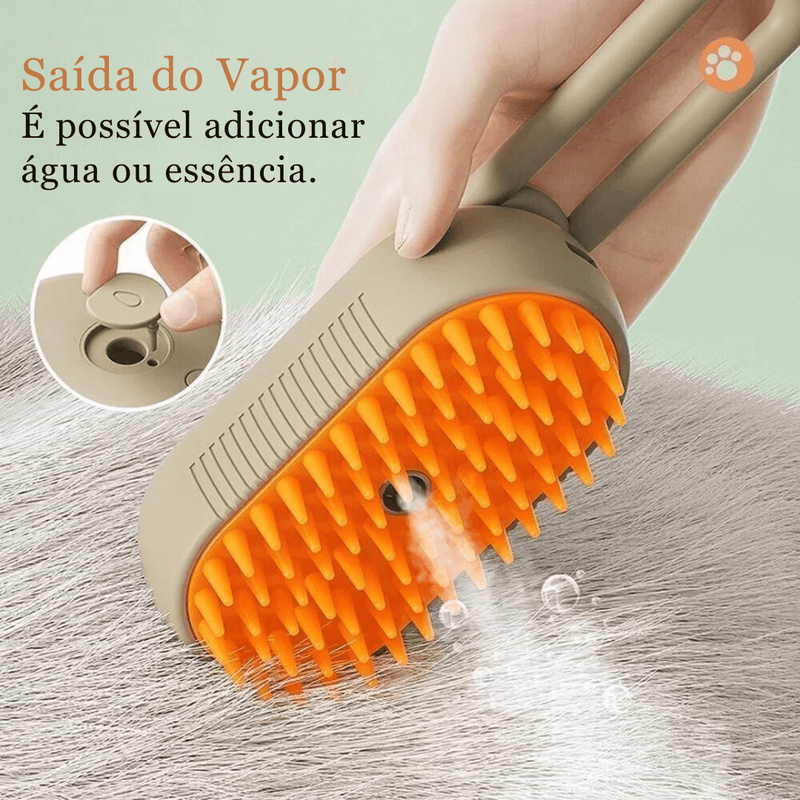 Escova 3 em 1 para Pets: Vapor, Massagem e Remoção de Pelos