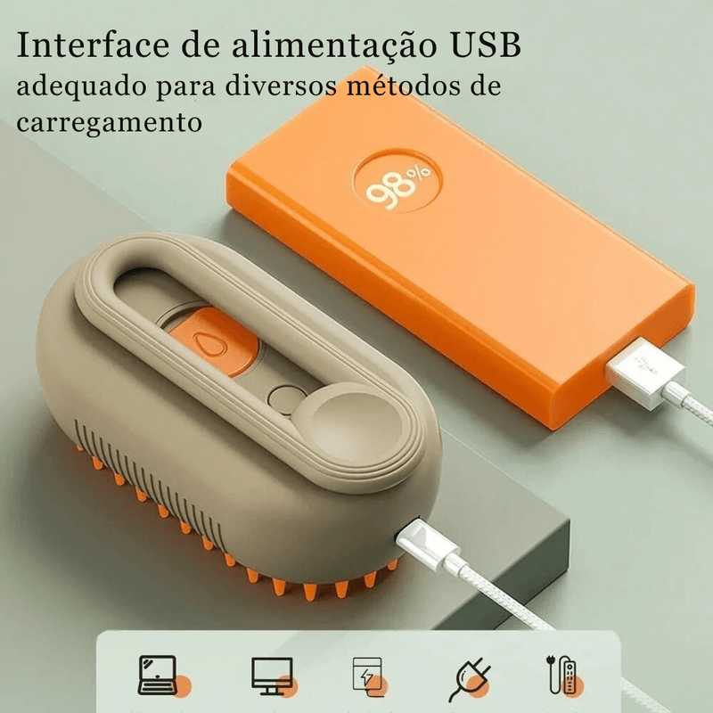 Escova 3 em 1 para Pets: Vapor, Massagem e Remoção de Pelos