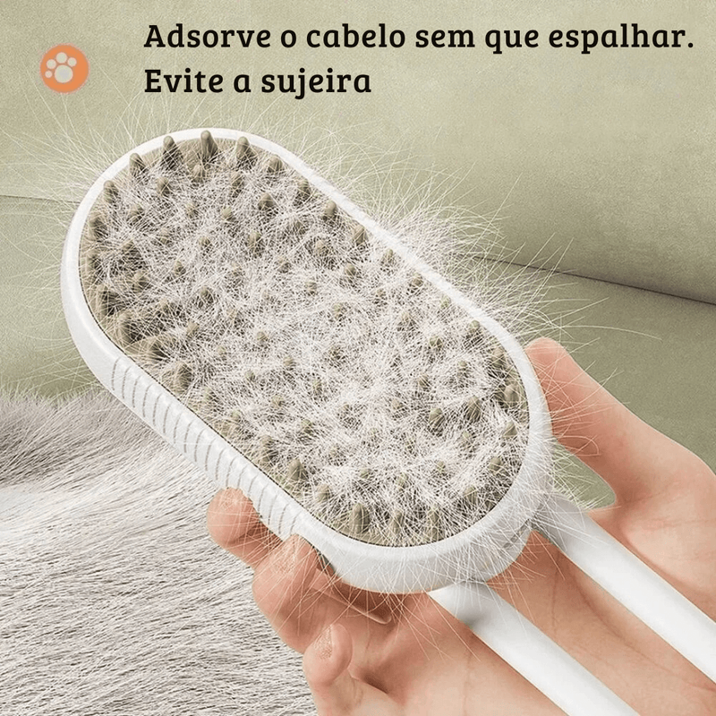 Escova 3 em 1 para Pets: Vapor, Massagem e Remoção de Pelos